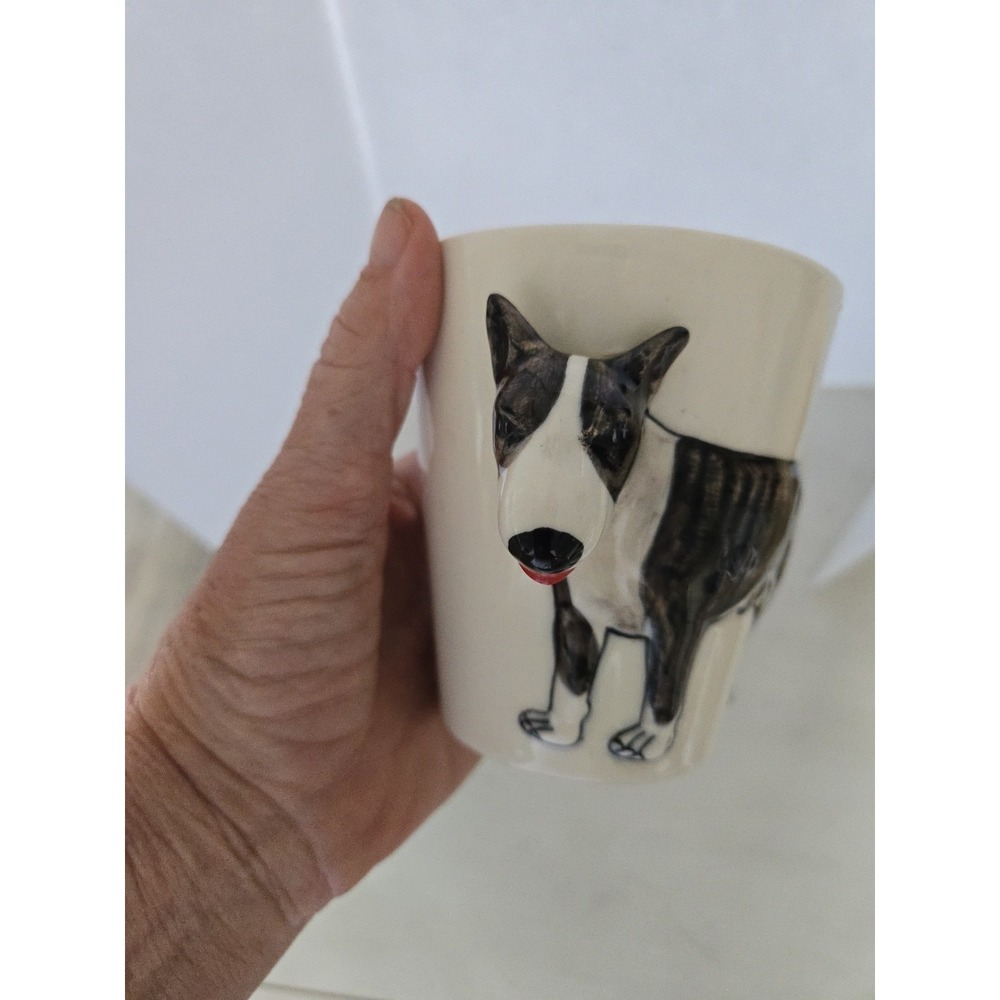 3D Bull Terrier Dog Ceramic Coffee Tea Mug Cup Brown White Red Tongue Gift - Picture 2 of 12